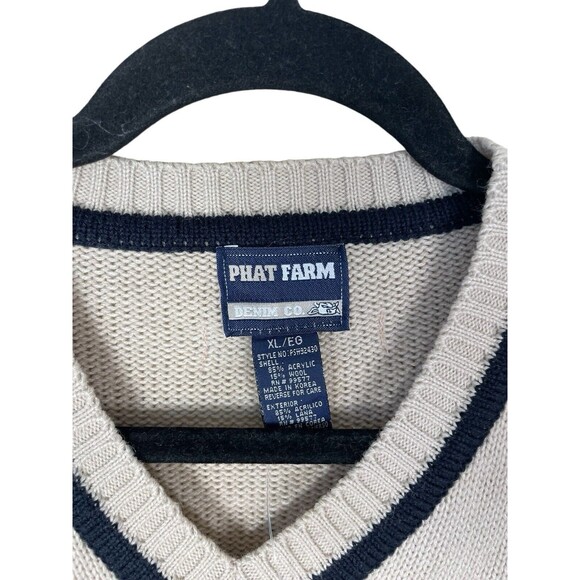 Phat‎ Farm Vintage Logo Letterman Style Mens V Neck Size XL Sweater Stone Wool - Picture 7 of 13